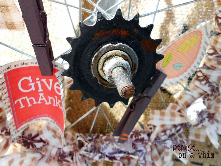 old bike wheel becomes a thanksgiving wreath, crafts, repurposing upcycling, seasonal holiday decor, thanksgiving decorations, wreaths