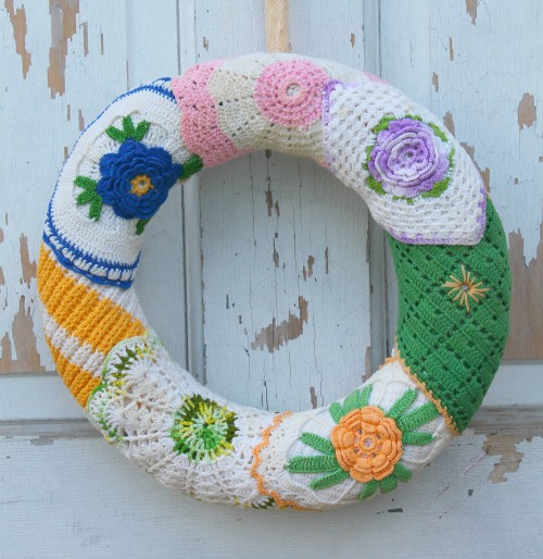 wreaths made from vintage crocheted potholders, crafts