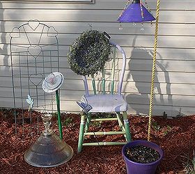 refurbished into solar lighting, go green, repurposing upcycling, Repurposed almost all of it the purple plastic shade into solar and the heavy glass shade on the ground is solar lit also