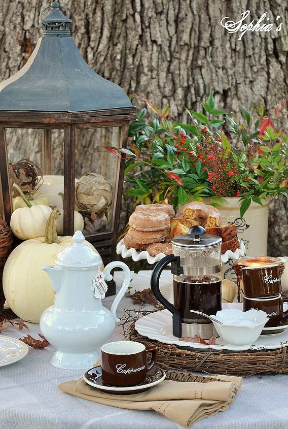 an autumn outdoor breakfast and how to create a vignette, outdoor living, seasonal holiday decor