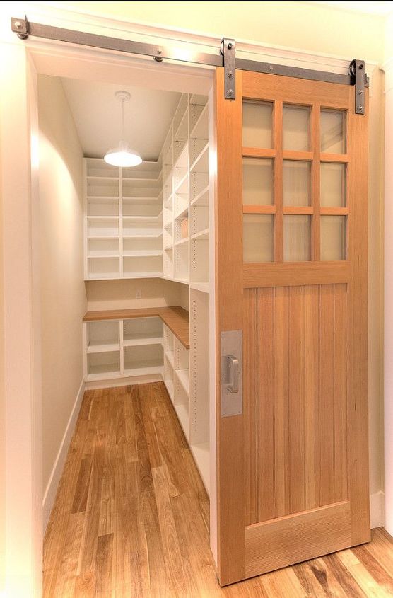 7 ways to create pantry and kitchen storage, closet, kitchen design, shelving ideas, storage ideas, For awkward spaces a barn door could solve your open door problems
