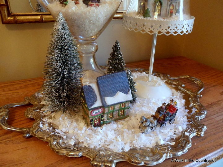 christmas village on a silver platter, christmas decorations, seasonal holiday decor, Snowy Christmas village