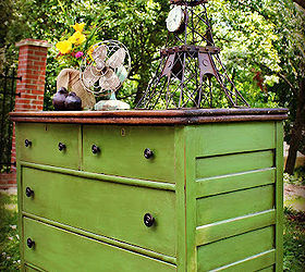 white and neglected craigslist dresser turned green beauty, chalk paint, home decor, painted furniture, Dresser transformed with home made chalk paint and Annie Sloan dark soft wax