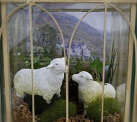 a taste of ireland st patrick s day terrarium, crafts, seasonal holiday decor, terrarium, two wooly plastic friends pose on faux moss covered rocks
