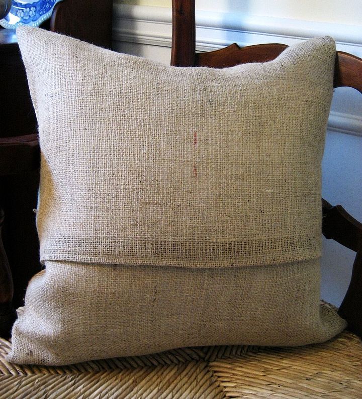diy vintage french script bird pillows for free, crafts, I used burlap for the pillow backs with an envelope closure to allow for easy storage of the covers Tutorial on my blog