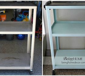 metal rolling cart makeover, painted furniture, Before and after of metal rolling cart