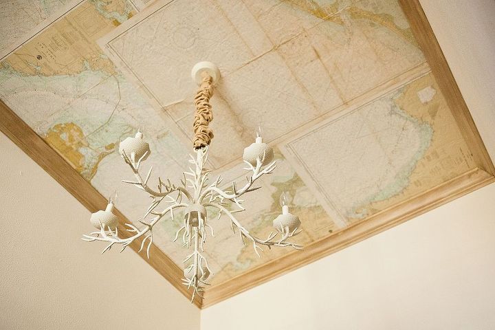 entryways, foyer, home decor, I used my dad s old nautical maps to wallpaper the celling
