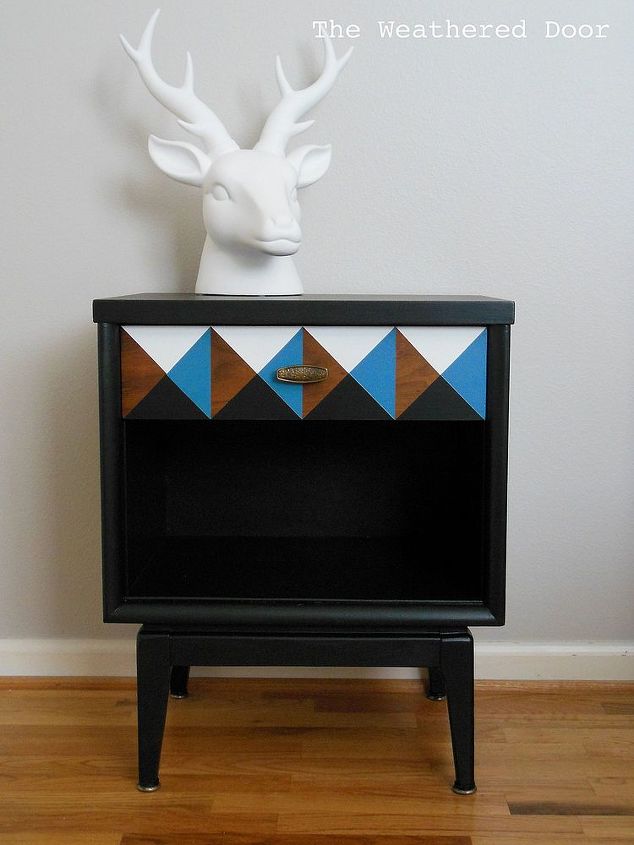 geometric nightstand, painted furniture, Finished nightstand with the geometric drawer