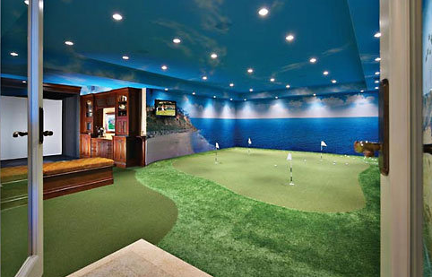 untapped potential basements, basement ideas, entertainment rec rooms, A basement putting green Imagine putting and training with a golf pro right in your own basement The latest golf technology can do this virtually and let you play right in your own home Rain or shine Add your own bar too