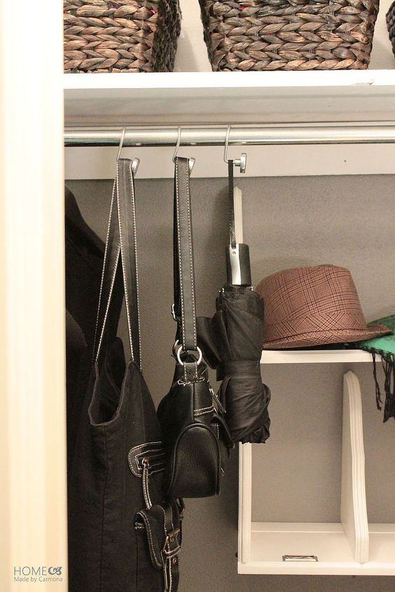 coat closet organization tips, closet, organizing, From DIY purse hanging hooks to easy build cubbies I m sharing tips and tutorials