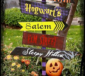 diy halloween yard sign from scraps, crafts, halloween decorations, seasonal holiday decor, We used the settings from our favorite Halloween flicks to make our sign