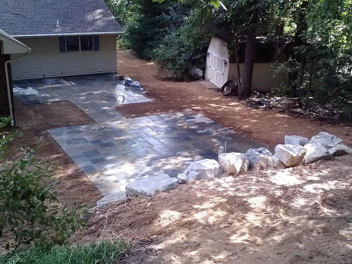 flagstone patio and outdoor living space phase 1, concrete masonry, landscape, outdoor living