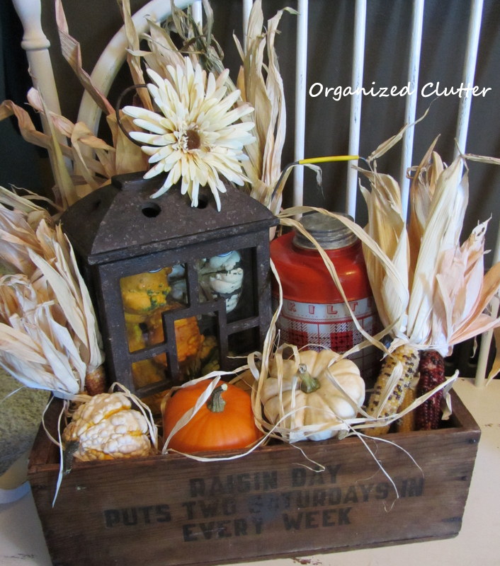 a rustic fall vignette in a wooden crate, seasonal holiday decor, Rustic Fall Crate Vignette