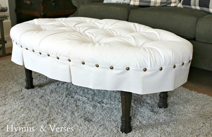 diy oval button tufted ottoman, diy, home decor, how to, living room ideas, painted furniture, reupholster