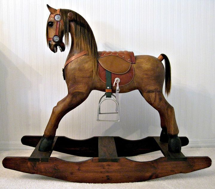 q please help me pinpoint age origin of this wooden rocking horse, home decor, painted furniture