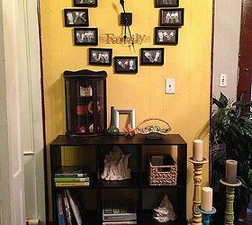 give a plain cube shelf a facelift, painted furniture, shelving ideas, A boring cube shelf gets a facelift Adding scrapbook paper for color