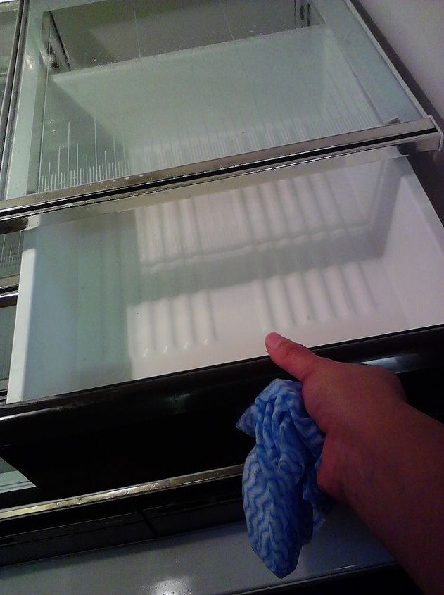 diy reusable refrigerator shelf liner, cleaning tips, shelving ideas, Start by emptying and cleaning out your refrigerator