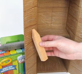 pretend magic potions from repurposed items, crafts, repurposing upcycling, Use crayons and sidewalk chalk to add wood grain to the cabinet you made from a box Tips on how to make the box at Organized 31