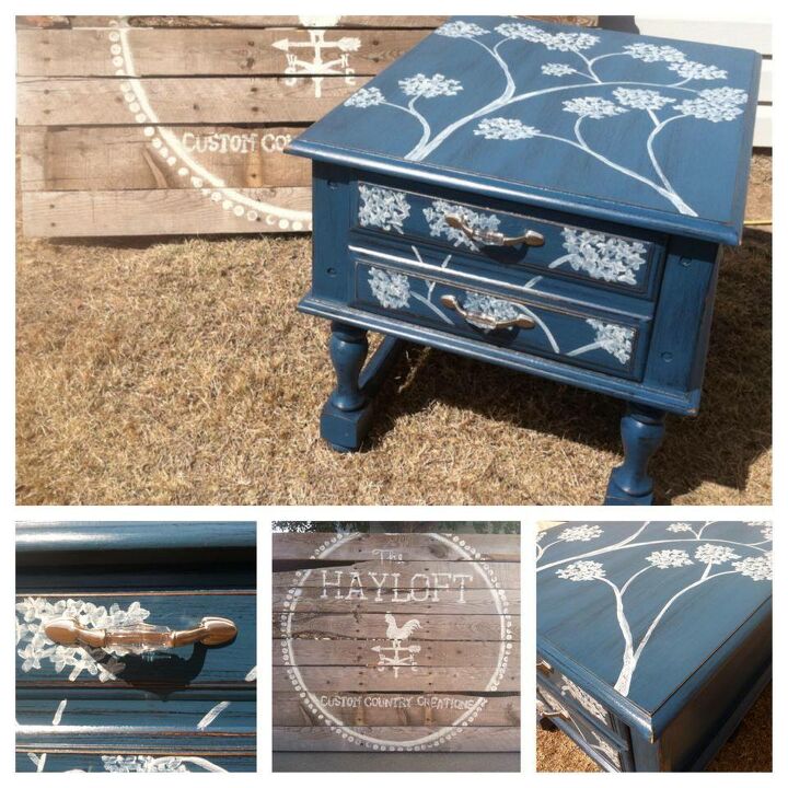 hand painted blue flower side table, painted furniture