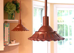 modern pendant lights to farmhouse lights with some solder and paint, lighting, painting, DIY Scalloped Copper Farmhouse pendant lights
