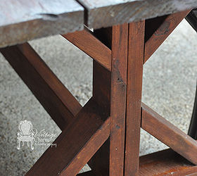 diy outdoor farmhouse table, diy, outdoor furniture, outdoor living, painted furniture, woodworking projects, Cabot Jarrah Brown stain all over and soft milk paint wash on the top