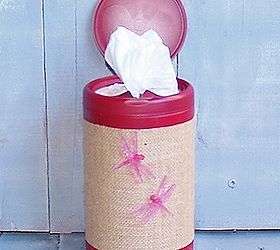 hiney and boogie wipes plastic container upcycle recycle, repurposing upcycling, These pop out one at a time for my mom s bathroom trash can and looks good doing it