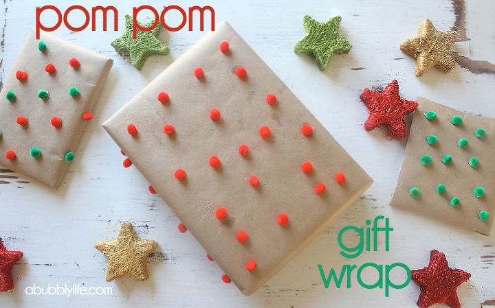 pom pom gift wrap diy, crafts, seasonal holiday decor