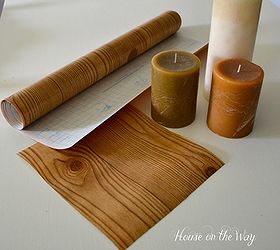 how to diy faux birch candles for 1 00, crafts, seasonal holiday decor, Wood like Contact paper from the Dollar Tree is the perfect cover for your candles