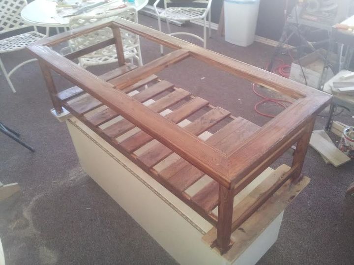 refurbished skid pallet into a coffee table completion shortly, diy, painted furniture, pallet, woodworking projects