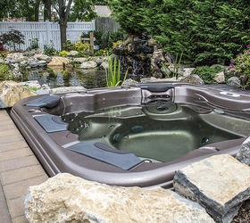 project spotlight love water features love to relax this is the best of both enjoy, outdoor living, patio, ponds water features, pool designs, spas, Bullfrog spa seats 6 people and has great deep tissue massage