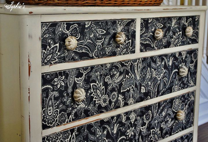 dresser makeover with fabric, home decor, painted furniture