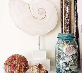 beach fence summer mantel, home decor, Seashells in a vintage mason jar