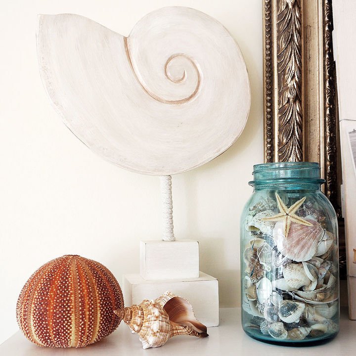 beach fence summer mantel, home decor, Seashells in a vintage mason jar