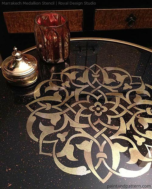 putting on the glitz with metallic stenciling ideas, painting, Marrakesh Medallion Stencil