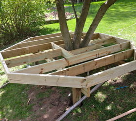 diy build your kids a play castle, diy, outdoor living, woodworking projects, Build the base around a small tree leaving room for the tree to grow