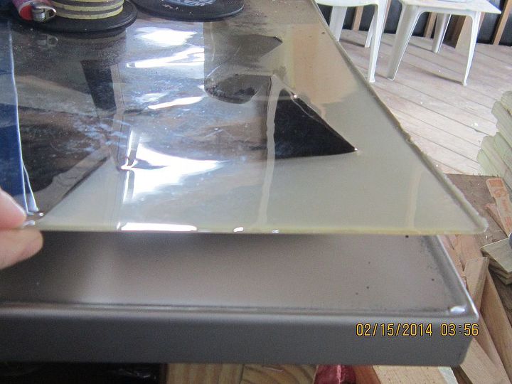 q outdoor bartop, countertops, diy, how to, outdoor living, patio, Epoxy layer can be lifted in one complete piece with pictures embedded