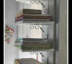 kitchen cookbook shelf, home decor, kitchen design, shelving ideas, Because books are made in different sizes the brackets I chose looks pretty and the books fit in nicely
