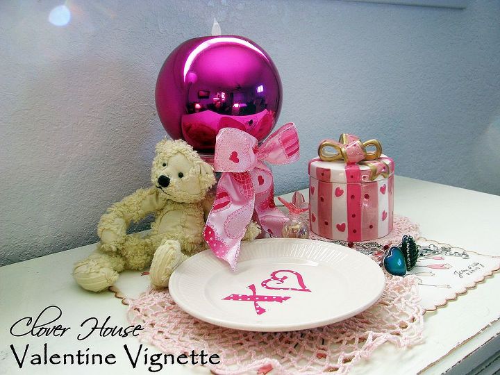 a small pink valentine vignette, seasonal holiday d cor, valentines day ideas, Just grab a few vintage dollies a vintage hankie and add things you have on hand already