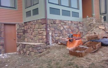 Veneer stone foundation and stone staircase