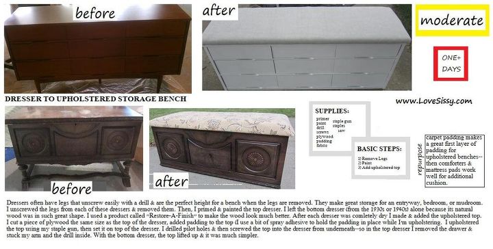 repurpose dresser to storage bench, painted furniture, repurposing upcycling