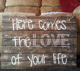 pallet wood signs, crafts, home decor, painting, pallet, woodworking projects, this is for a sweet gals wedding