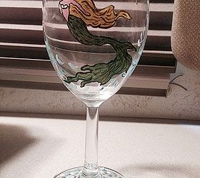 thrift store wine glass hand painted mermaid, crafts