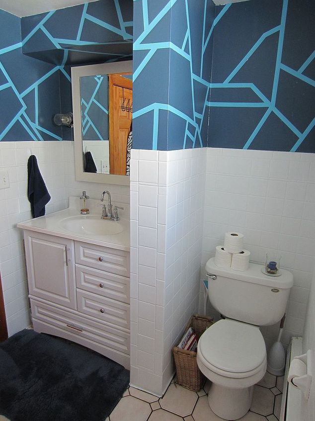 diy geometric walls, bathroom ideas, home decor, paint colors, painting, wall decor, The finished product
