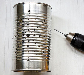 tin can solar lantern tutorial, diy, how to, outdoor living, repurposing upcycling, Step 2 Drill holes with power drill