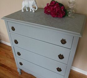 use paintable wallpaper to cover ruined furniture tops, painted furniture, Painting the wallpaper ties it in with the whole piece
