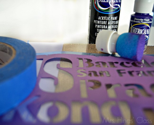 diy stenciled subway art, crafts, painting, For this project you will need a subway stencil stencil brushes acrylic paint a burlap canvas and some painter s tape or spray adhesive I got all of my supplies at Michael s