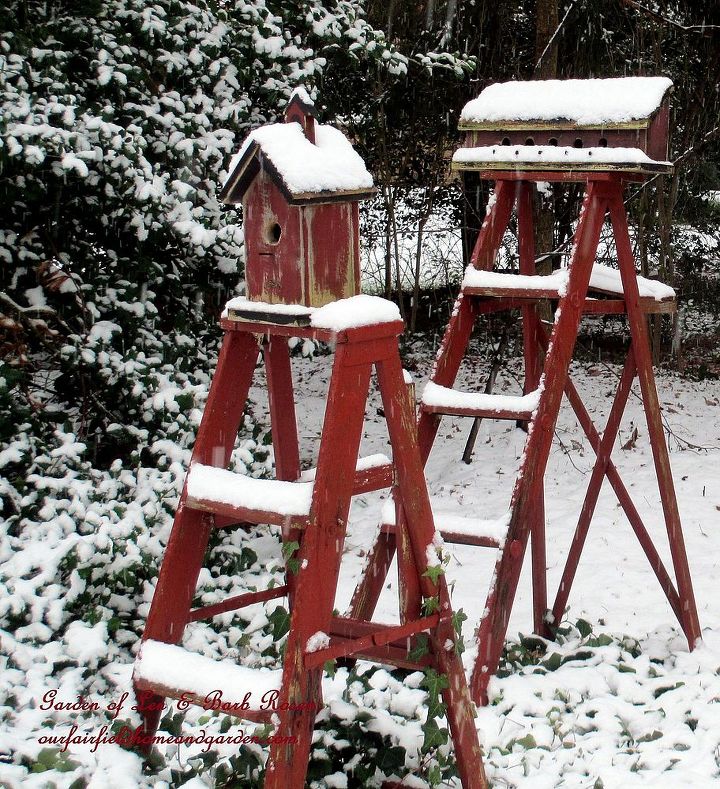 birdhouses in the snow, flowers, gardening, Birdhouse Ladders