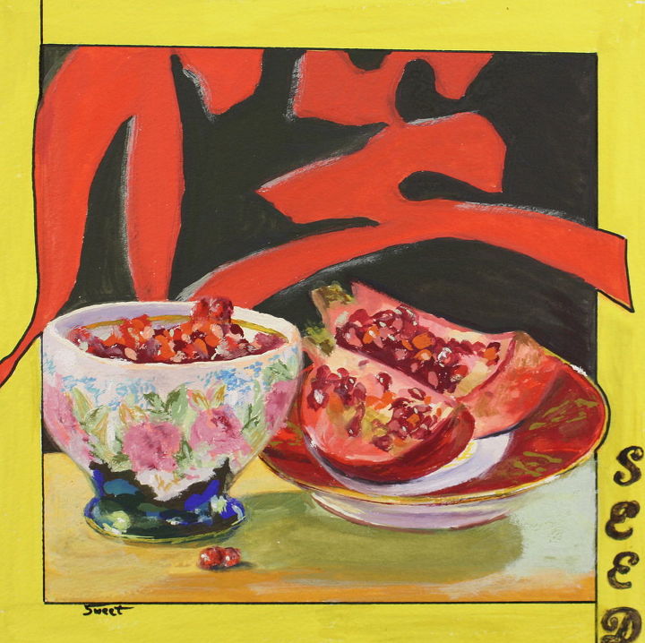 fundraiser to sell art on www dailypaintworks com for storm sandy victims, home decor, Seed 10 x 10 gouache rhymes with squash from my Chinese Character Gardening Series at auction at for Storm Sandy victims