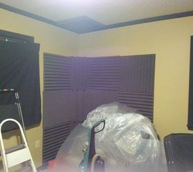 home music studio, bedroom ideas, Paint and trim are done now we start pinning the acoustic foam to the walls and ceiling