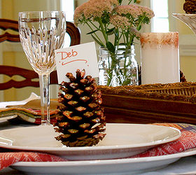 glitter pine cone place cards, crafts, seasonal holiday decor, thanksgiving decorations, It s in the details
